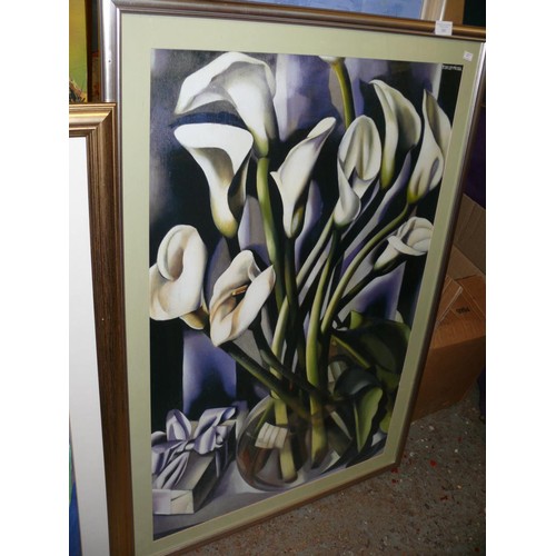 289 - LARGE FRAMED AND GLAZED PRINT OF CALLA LILLIES SIGNED TAMARA DE LEMPICKA