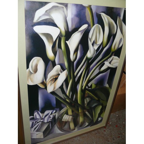 289 - LARGE FRAMED AND GLAZED PRINT OF CALLA LILLIES SIGNED TAMARA DE LEMPICKA