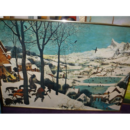 293 - FRAMED PRINT OF HUNTERS IN THE SNOW