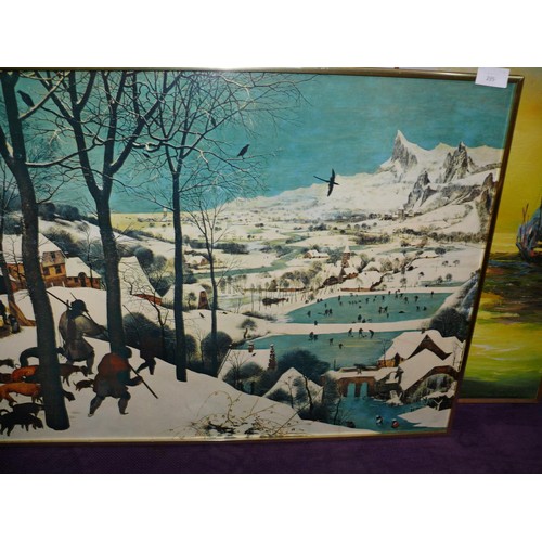 293 - FRAMED PRINT OF HUNTERS IN THE SNOW