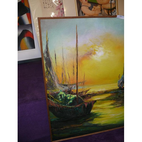 294 - VINTAGE FRAMED SHIP OIL PAINTING