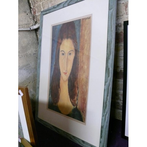 298 - LARGE FRAMED AND GLAZED PRINT OF PORTRAIT OF A YOUNG GIRL BY AMEDEO MODIGLIANI