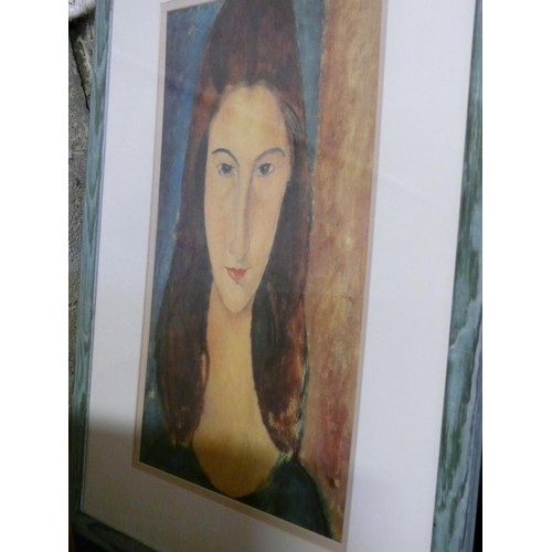 298 - LARGE FRAMED AND GLAZED PRINT OF PORTRAIT OF A YOUNG GIRL BY AMEDEO MODIGLIANI