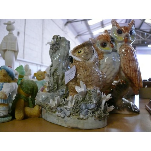 327 - COLLECTION OF DECORATIVE OWLS AND CHERISHED TEDDIES