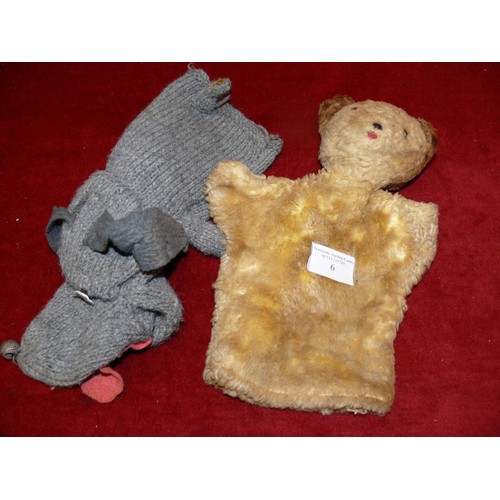 6 - A VINTAGE SOOTY HAND PUPPET AND A SOCK PUPPET NIPPER THE DOG