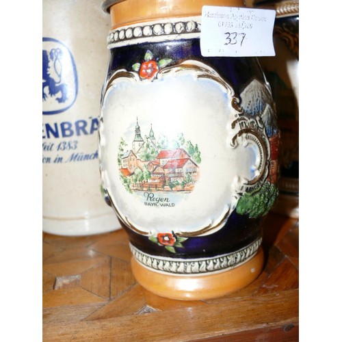 337 - 2 WEST GERMAN STEINS AND A STONEWARE TANKARD