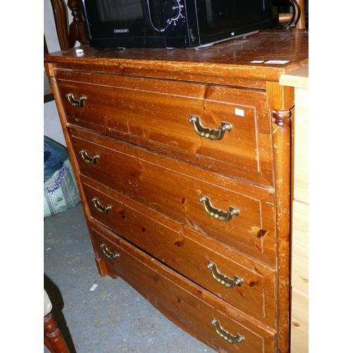 374 - LARGE 4 DRAWER PINE CHEST WITH BRASS HANDLES