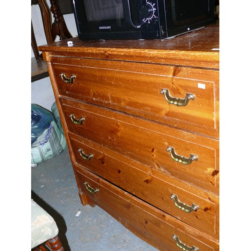 374 - LARGE 4 DRAWER PINE CHEST WITH BRASS HANDLES