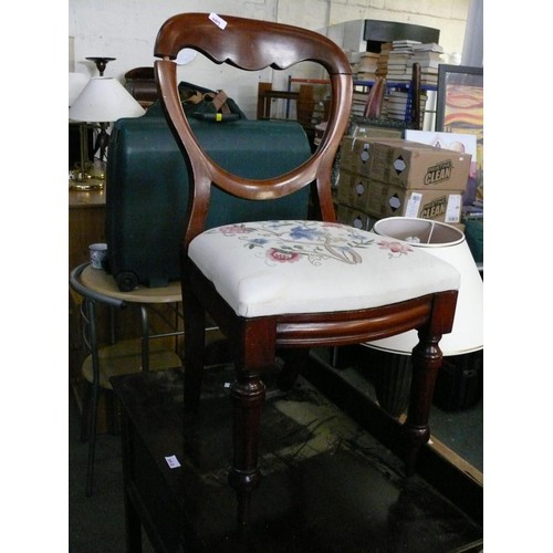 389 - VINTAGE BALLOON BACK DINING CHAIR WITH EMBROIDERED CUSHION SEAT PAD