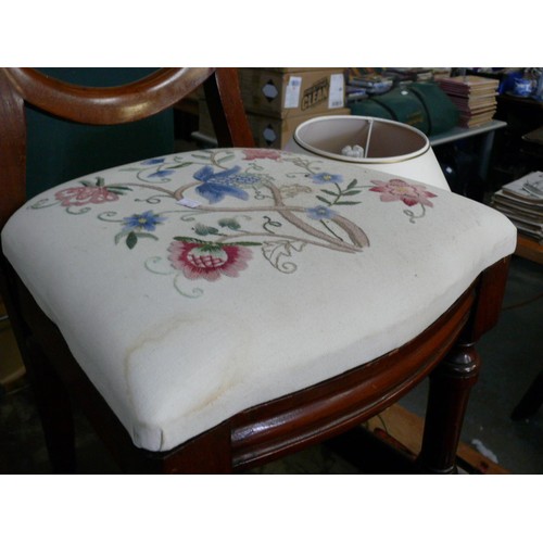 389 - VINTAGE BALLOON BACK DINING CHAIR WITH EMBROIDERED CUSHION SEAT PAD