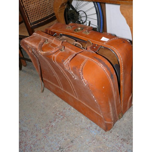 393 - 3 VINTAGE LEATHER SUITCASES