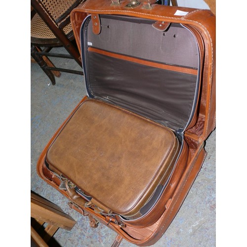 393 - 3 VINTAGE LEATHER SUITCASES