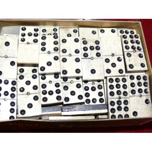 14 - A SET OF DOUBLE 12 DOMINOS, THESE ARE MADE OF BONE AND EBONY, IN THE SAME MANNER AS THE NAPOLEONIC P... 