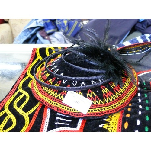 49 - THE NATIONAL DRESS OF THE CAMEROONS IN AFRICA WITH HAND EMBROIDERY PLUS HAND MADE SKULL CAPE  HAT TO... 