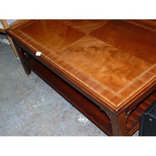 415 - WOODEN 2 TIER COFFEE TABLE WITH INLAID TOP