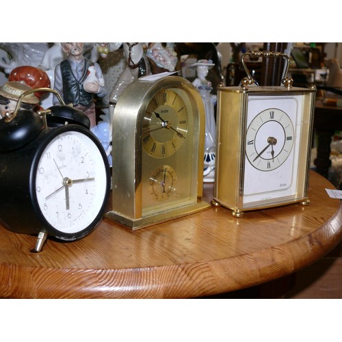 432 - 3 ACCTIM CLOCKS, 1 CARRIAGE, 1 MANTLE AND I ALARM