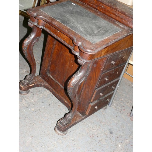 349 - VICTORIAN CARVED DAVENPORT WITH RAISED STATIONERY COMPARTMENT AND LIFT UP WRITING SURFACE, FOUR SIDE... 