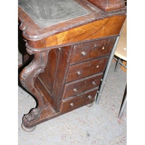 349 - VICTORIAN CARVED DAVENPORT WITH RAISED STATIONERY COMPARTMENT AND LIFT UP WRITING SURFACE, FOUR SIDE... 