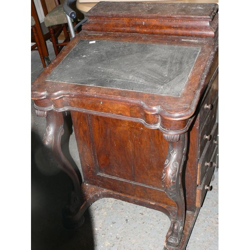 349 - VICTORIAN CARVED DAVENPORT WITH RAISED STATIONERY COMPARTMENT AND LIFT UP WRITING SURFACE, FOUR SIDE... 