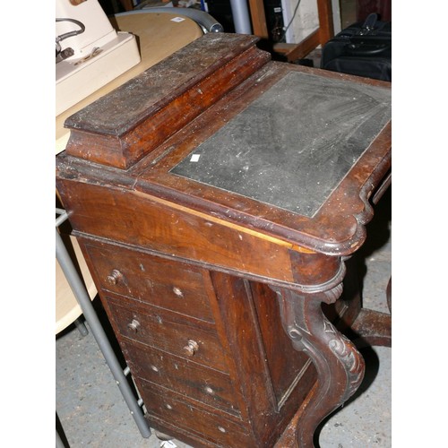 349 - VICTORIAN CARVED DAVENPORT WITH RAISED STATIONERY COMPARTMENT AND LIFT UP WRITING SURFACE, FOUR SIDE... 