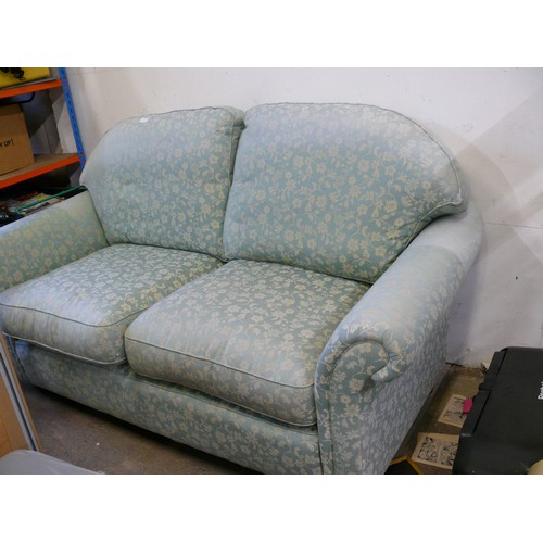 409 - WESLEY-BARRELL GOOD QUALITY DUCK EGG FLORAL FABRIC SOFA