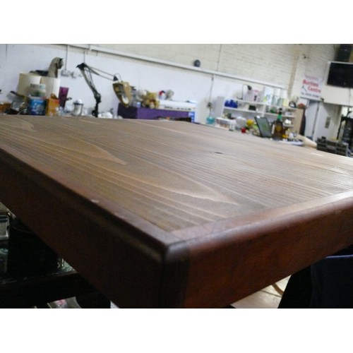 437 - SMALL WOODEN SQUARE PUB TABLE WITH TURNED COLUMN BASE