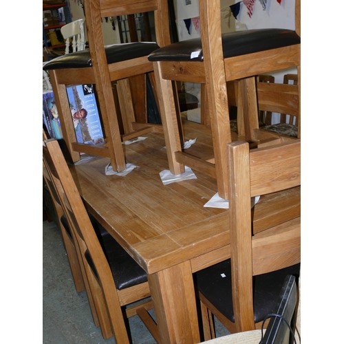 367 - SOLID LIGHT OAK DINING TABLE AND 6 HEAVY SOLID LIGHT  OAK MATCHING CHAIRS WITH VINYL SEATS (NEED REC... 