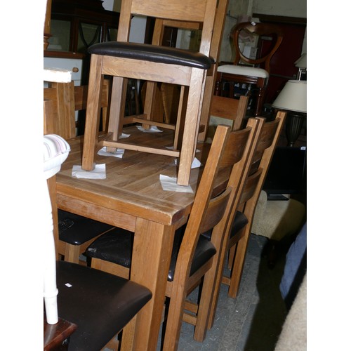 367 - SOLID LIGHT OAK DINING TABLE AND 6 HEAVY SOLID LIGHT  OAK MATCHING CHAIRS WITH VINYL SEATS (NEED REC... 