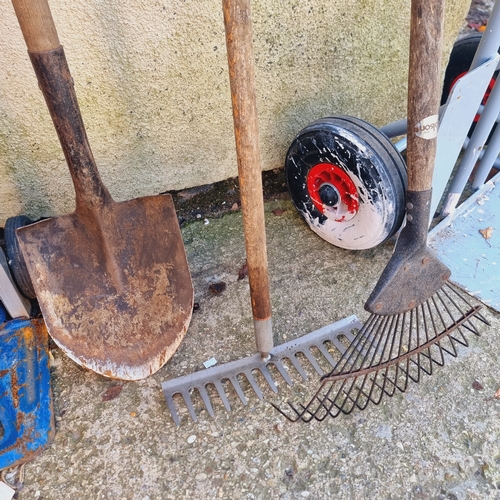 149C - LONG HANDLED SHOVEL AND TWO GARDEN RAKES