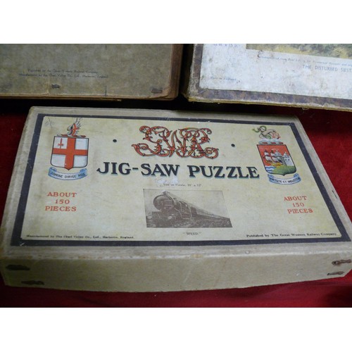 69 - 3 VINTAGE JIGSAW PUZZLES INCLUDING 1 BY GREAT WESTERN RAILWAYS, 1 BY GWR. INCLUDING BIG GAME, THE DI... 