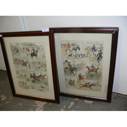 63 - 2 FRAMED AND GLAZED PRINTS OF HUNT HUMOUR AND A DAY WITH EMPRESS OF AUSTRIA AND SIR WALTER WYNN'S HO... 