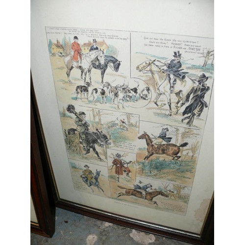 63 - 2 FRAMED AND GLAZED PRINTS OF HUNT HUMOUR AND A DAY WITH EMPRESS OF AUSTRIA AND SIR WALTER WYNN'S HO... 