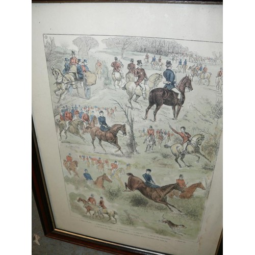 63 - 2 FRAMED AND GLAZED PRINTS OF HUNT HUMOUR AND A DAY WITH EMPRESS OF AUSTRIA AND SIR WALTER WYNN'S HO... 