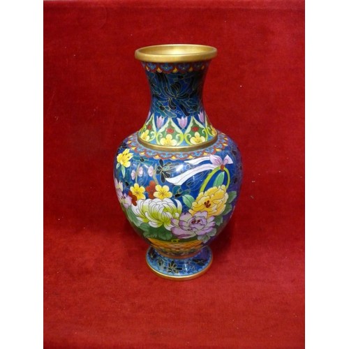 2 - A VINTAGE LARGE CLOISONNE ENAMEL VASE WITH BEAUTIFUL FLOWERS MULTI COLOURS A FINE PIECE OF CHINESE W... 