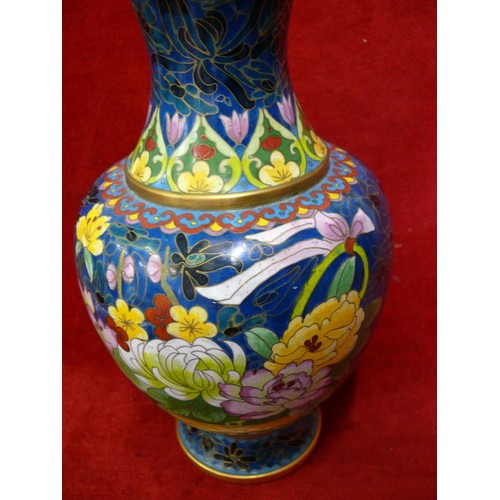 2 - A VINTAGE LARGE CLOISONNE ENAMEL VASE WITH BEAUTIFUL FLOWERS MULTI COLOURS A FINE PIECE OF CHINESE W... 