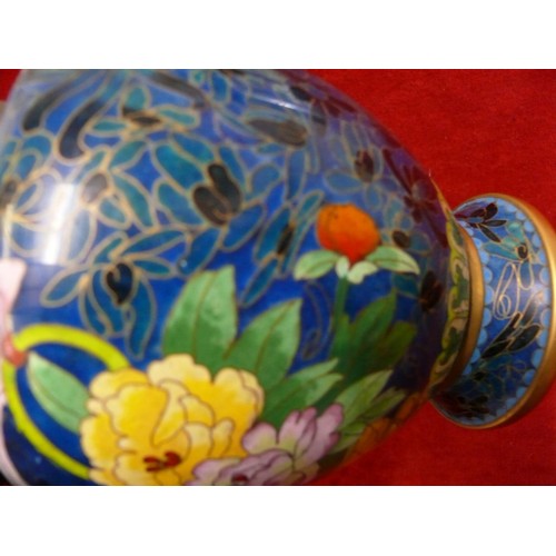 2 - A VINTAGE LARGE CLOISONNE ENAMEL VASE WITH BEAUTIFUL FLOWERS MULTI COLOURS A FINE PIECE OF CHINESE W... 