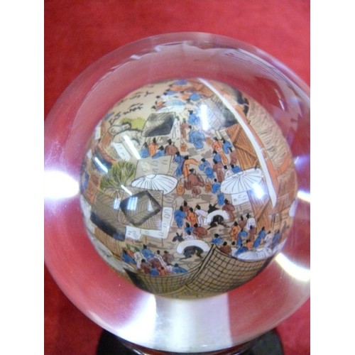 5 - A GLASS SPHERE, PICTURE PAINTED OF A CHINESE GARDEN ON THE INSIDE OF THE SPHERE.  A SPHERE IS BLOWN ... 