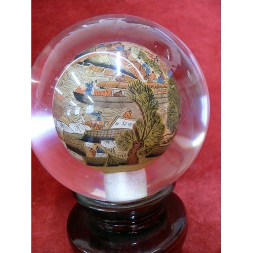 5 - A GLASS SPHERE, PICTURE PAINTED OF A CHINESE GARDEN ON THE INSIDE OF THE SPHERE.  A SPHERE IS BLOWN ... 