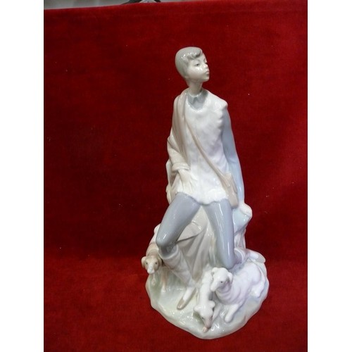 53 - VINTAGE LLADRO NAO A SHEPHERD BOY ALONE WITH HIS DOGS THIS IS A RETIRED PIECE