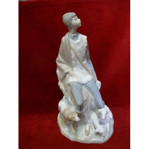 53 - VINTAGE LLADRO NAO A SHEPHERD BOY ALONE WITH HIS DOGS THIS IS A RETIRED PIECE