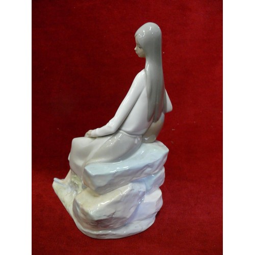 56 - VINTAGE LLADRO NAO 02010229 GIRL WITH WATER JUG SITTING ON ROCKS THIS IS A RETIRED PIECE