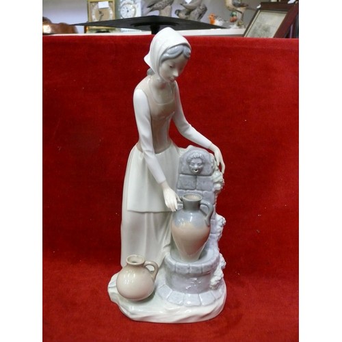 58 - VINTAGE LLADRO NAO GIRL BY A WATER FOUNTAIN  THIS IS A RETIRED PIECE