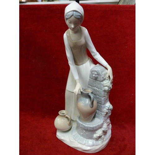 58 - VINTAGE LLADRO NAO GIRL BY A WATER FOUNTAIN  THIS IS A RETIRED PIECE