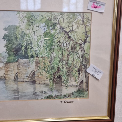 109 - FRAMED AND GLAZED WATERCOLOUR OF BAKEWELL BRIDGE BY I FERMOR