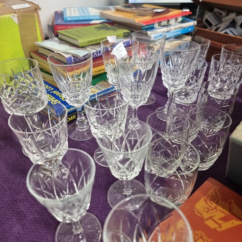 111 - GLASS TUMBLERS, WINE GLASSES SPIRIT GLASSES, 22 ITEMS IN EXCELLENT CONDITION