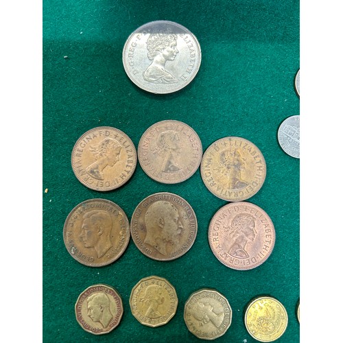 48 - TIN OF COINS TO INCLUDE A 1978 EISENHOWER LIBERTY DOLLAR, 2 QUARTER DOLLARS, BRITISH COINS 1908 PENN... 