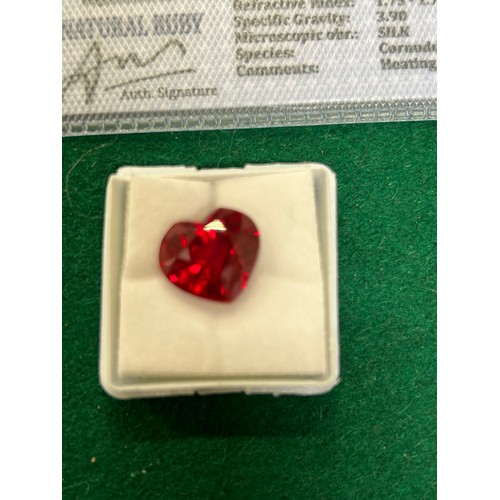 42 - HEART RUBY  WITH ORIGINAL LABORATORY CERTIFICATE