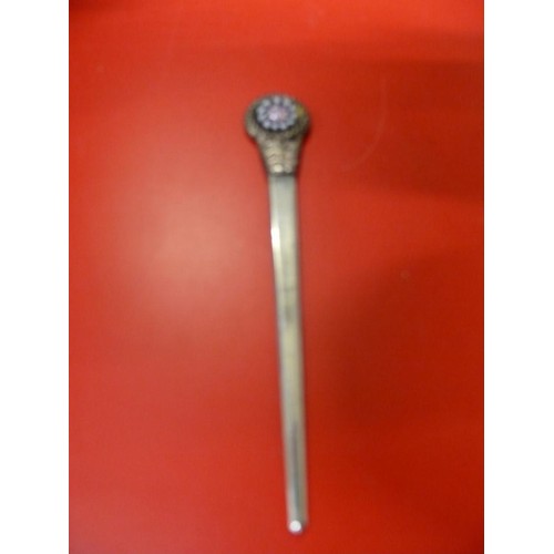 53 - A BEAUTIFUL SILVER PLATED LETTER OPENER WITH MILLEFIORI CAITHNESS GLASS DECORATION