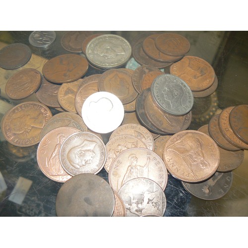 54 - A VINTAGE TIN OF COINS TO INCLUDE PENNIES, HALF PENNIES, HALF CROWNS ETC SOME EDWARDIAN