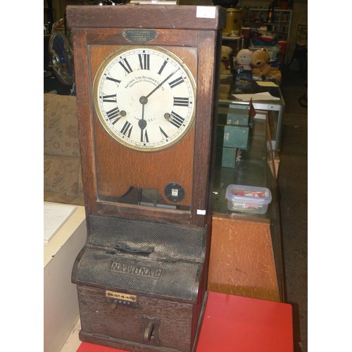 59 - OAK CASED CLOCKING IN CLOCK BY NATIONAL TIME RECORDER CO. LTD